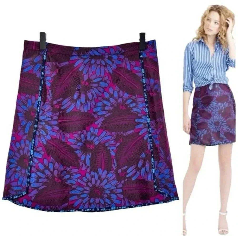 J. Crew Midnight Floral Jacquard Mini Skirt Size 00 XXS Purple Blue Pink A-Line